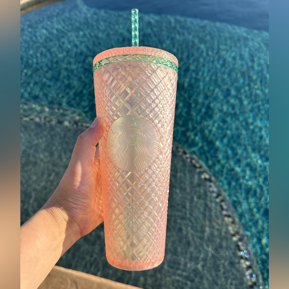 Starbucks Summer 2023 Pink & Green Jeweled Pearl Tumbler (24oz)